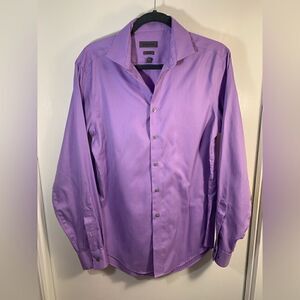 Calvin Klein EUC purple slim fit non iron 80’s two ply dress shirt Neck 15.25